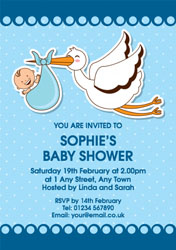 blue stork baby shower invitations