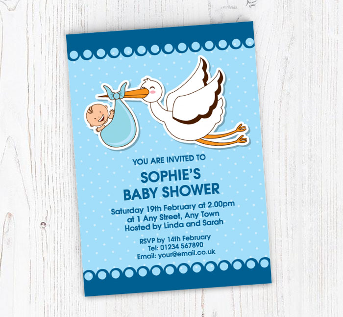 blue stork baby shower invitations