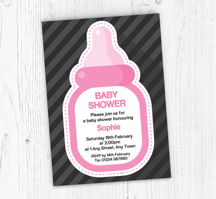 pink bottle baby shower invitations