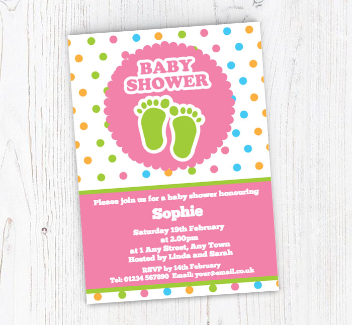 green feet baby shower invitations