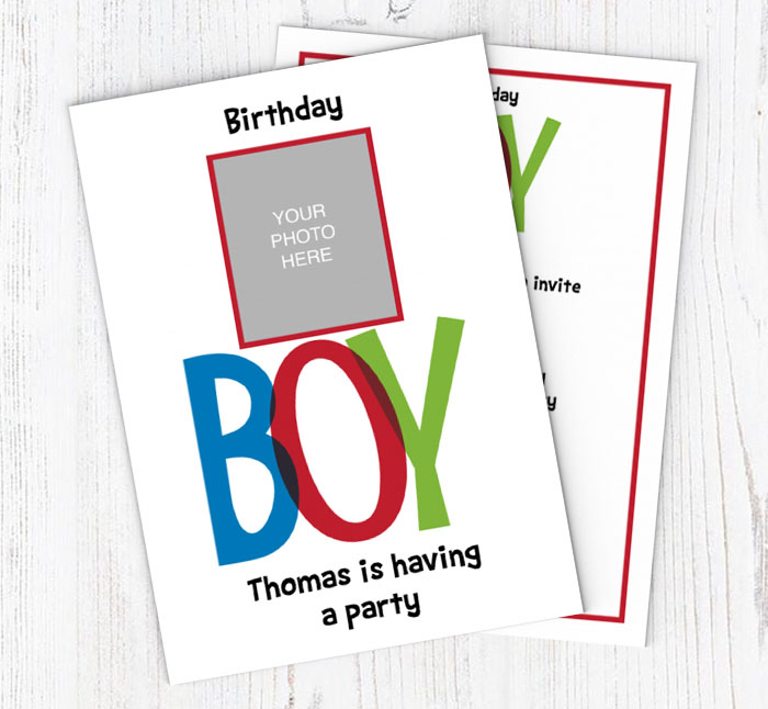 boys photo upload party invitations