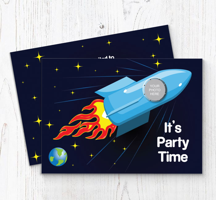 space rocket photo upload invitations