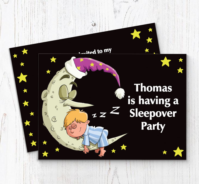 boy sleeping on moon invitations