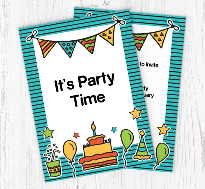 bunting cake and balloons invitations