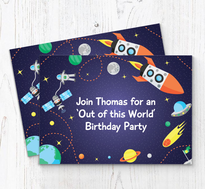 spaceship and planets invitations