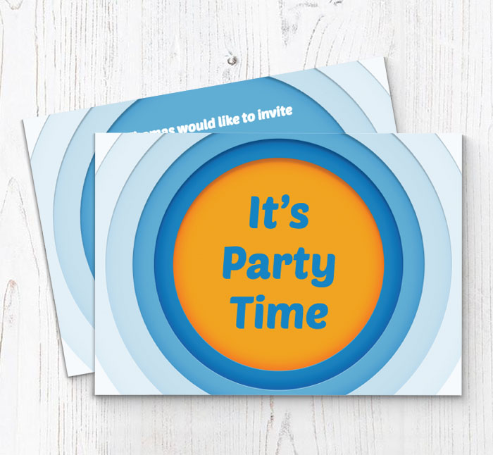 blue retro circles invitations