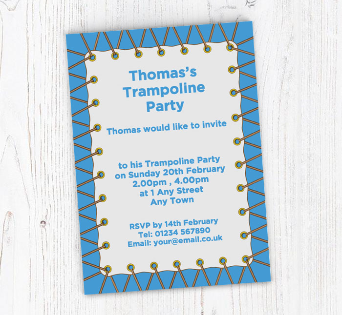 blue trampoline party invitations