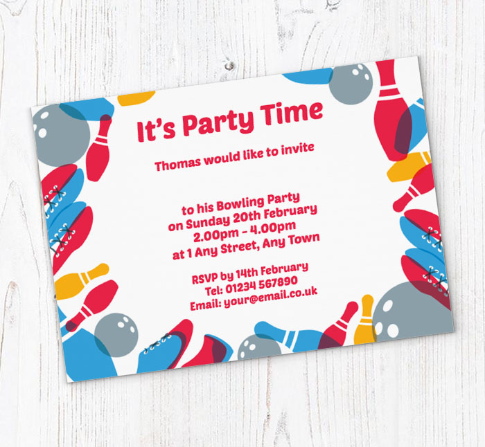 bowling icons party invitations