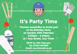 cricket icons party invitations