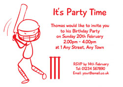 cricket batsman party invitations