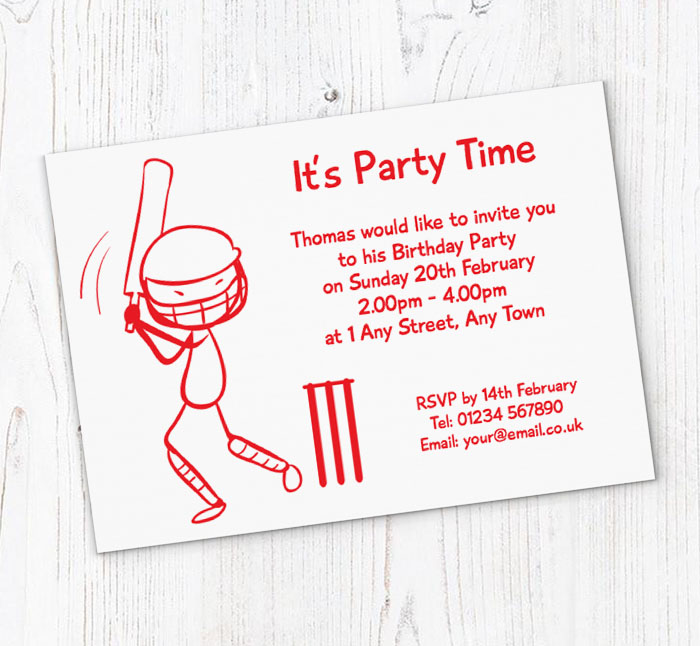 cricket batsman party invitations