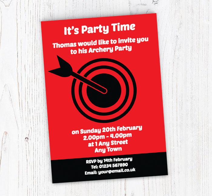 red archery target party invitations