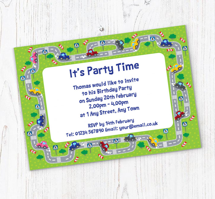 cars border party invitations