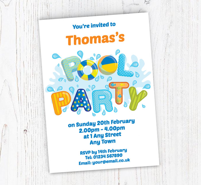 pool party invitations for boys