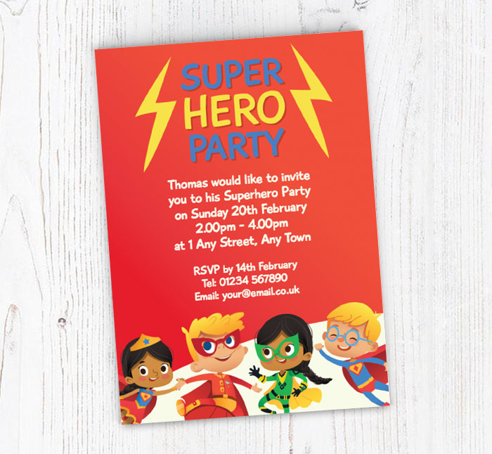 Personalised Boys Comic Superhero Birthday Party Invitations with Envelopes 