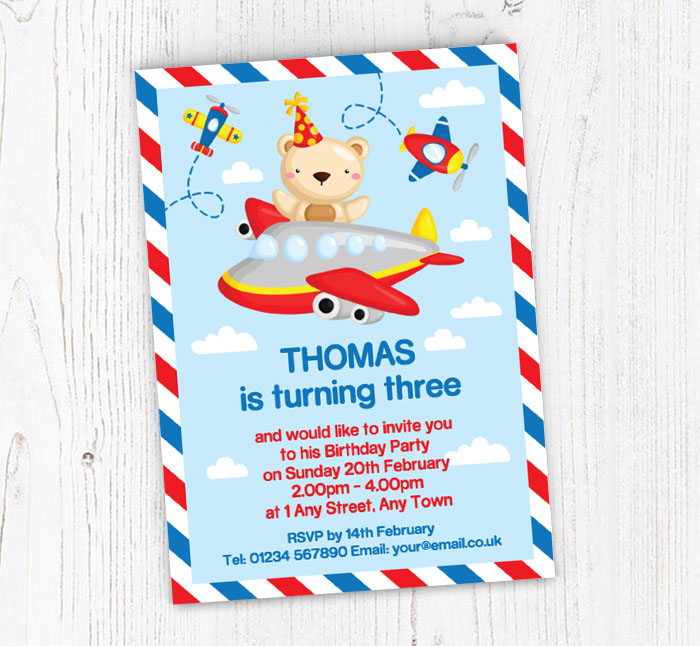 teddy bear flying invitations