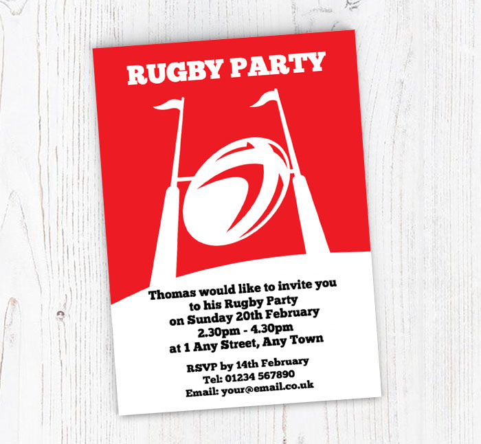 red rugby party invitations
