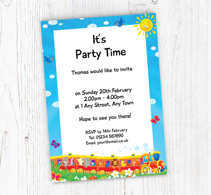 animal train party invitations