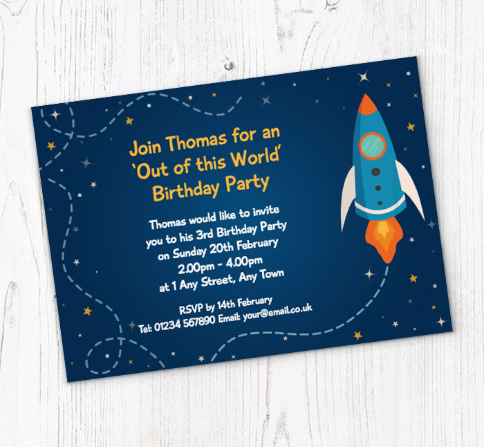 flying space rocket invitations