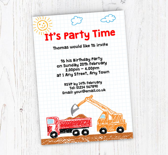 sketched trucks party invitations