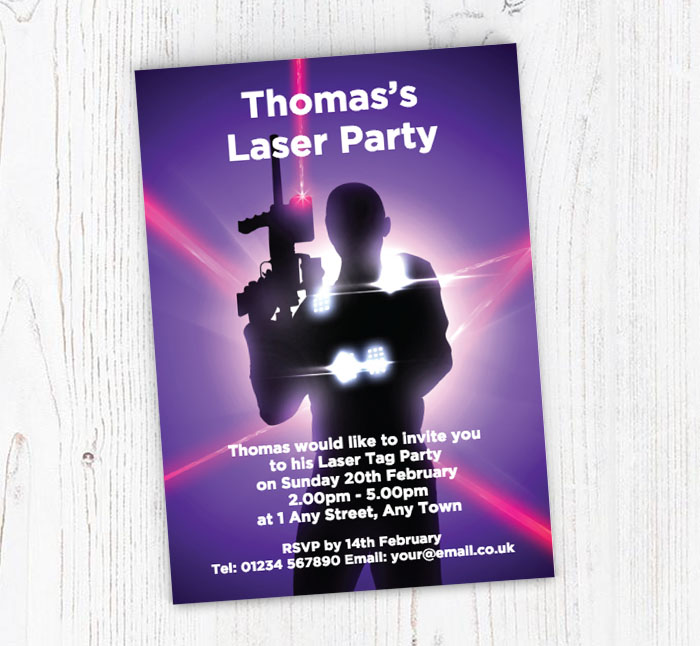 purple laser tag invitations
