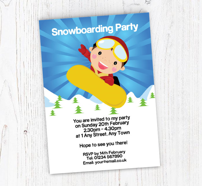 boys snowboarding invitations
