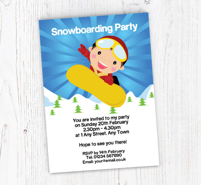 boys snowboarding invitations