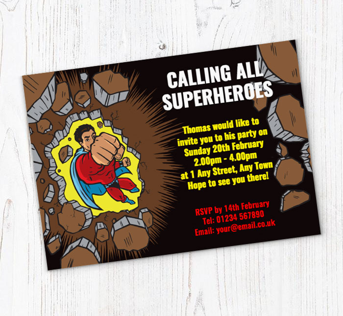 flying superman party invitations
