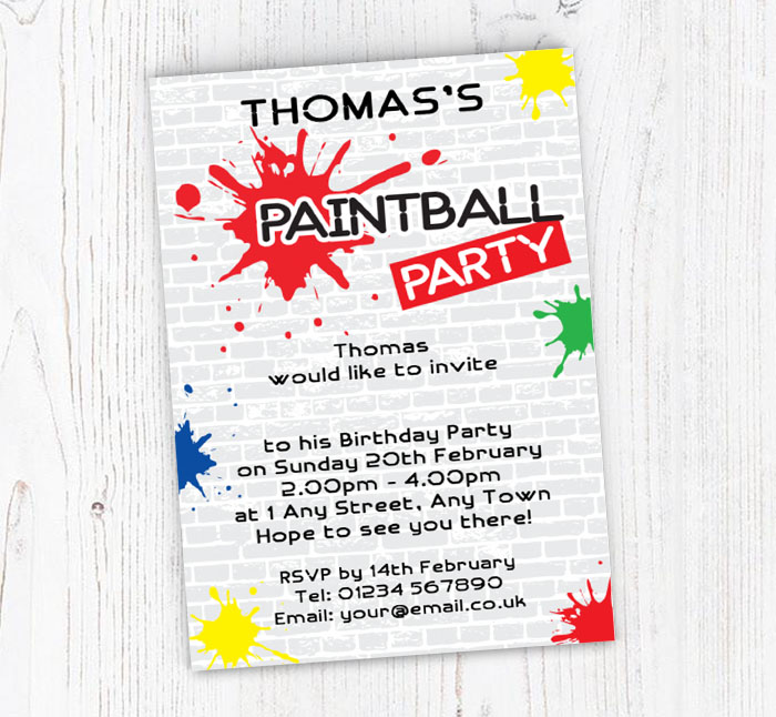 paint ball splats invitations