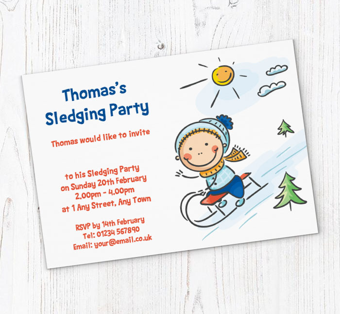boys sledging party invitations