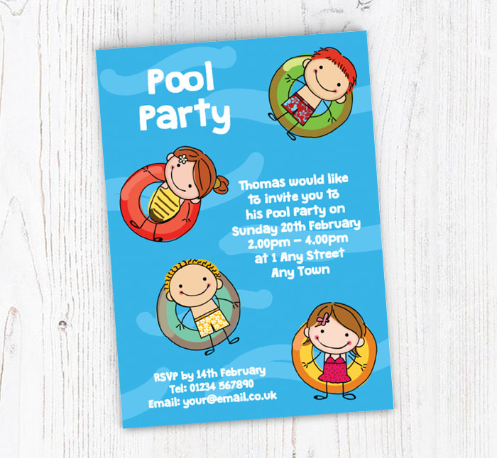 kids on inflatable rings invitations