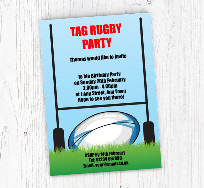 rugby ball and posts invitations