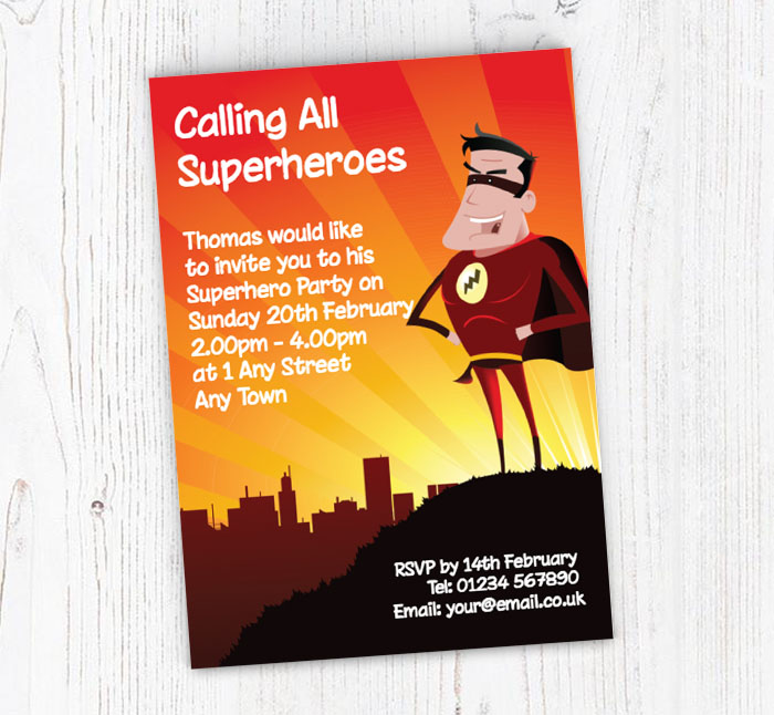 triumphant superhero invitations