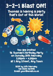 planets and space rockets invitations