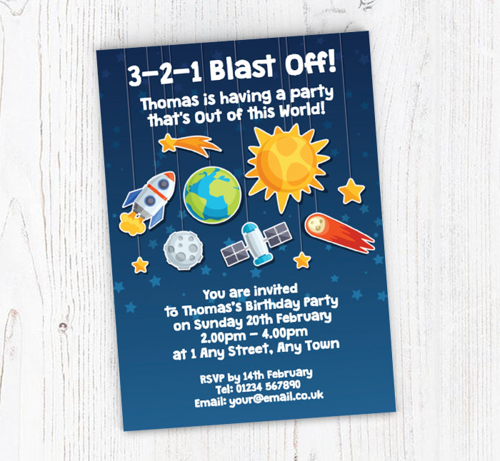 planets and space rockets invitations