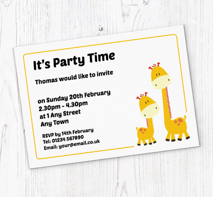 two cute giraffes invitations