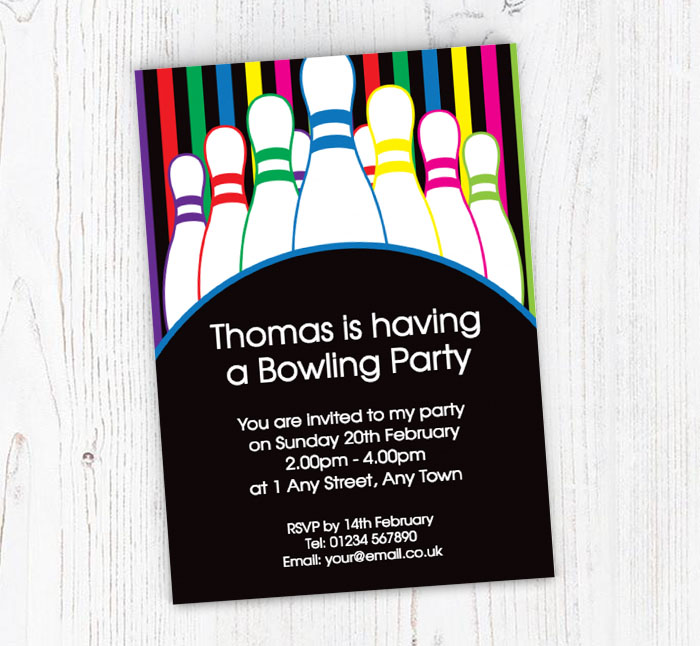 multi coloured bowling invitations