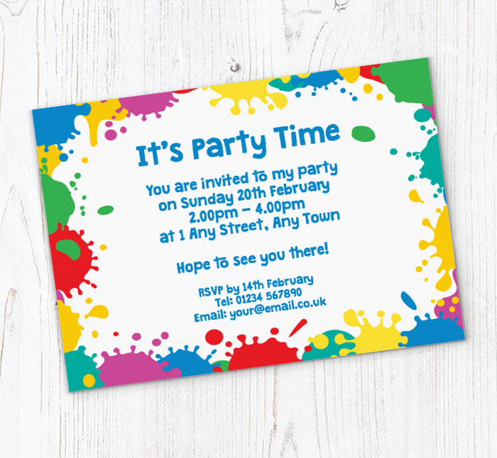 paint splats party invitations