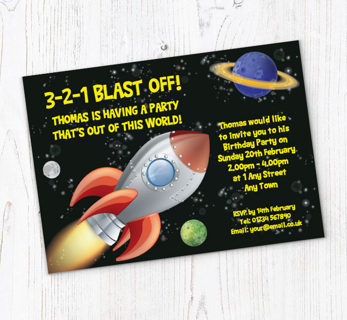 rocket and planets invitations