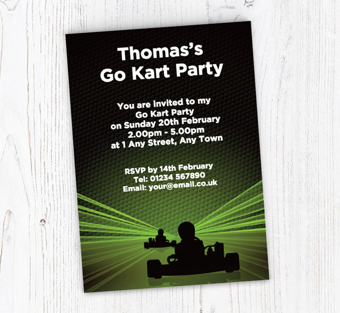green go kart party invitations