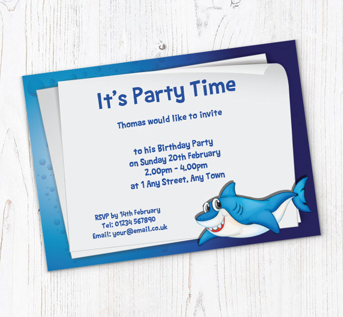 happy shark party invitations