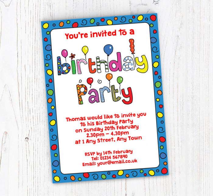 blue birthday party invitations