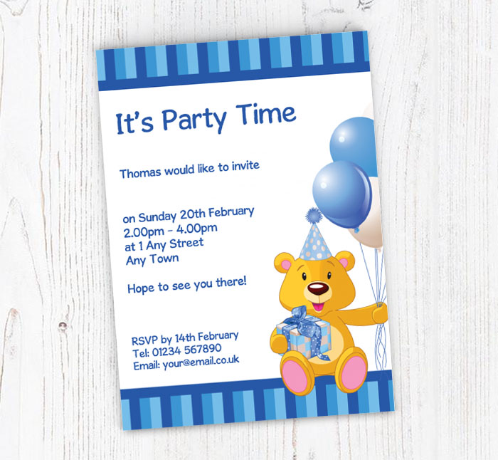teddy with balloons invitations