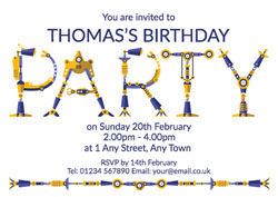 robot parts party invitations