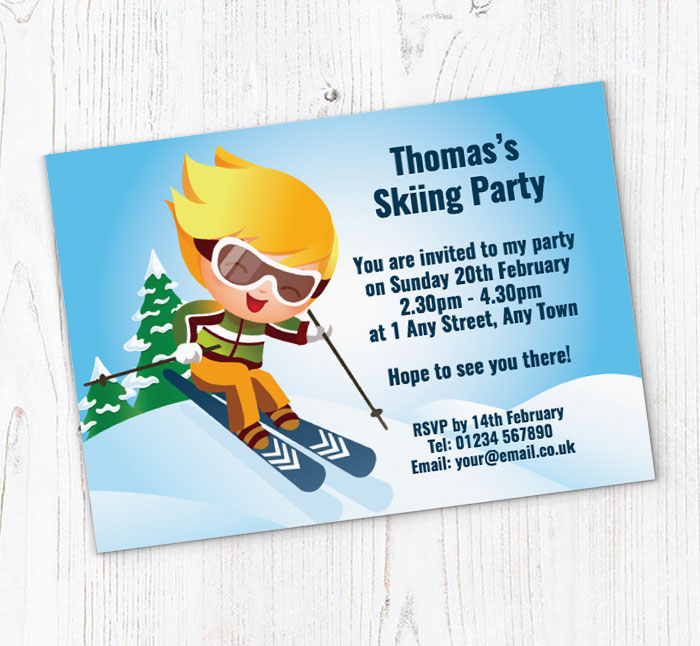 boy skiing party invitations
