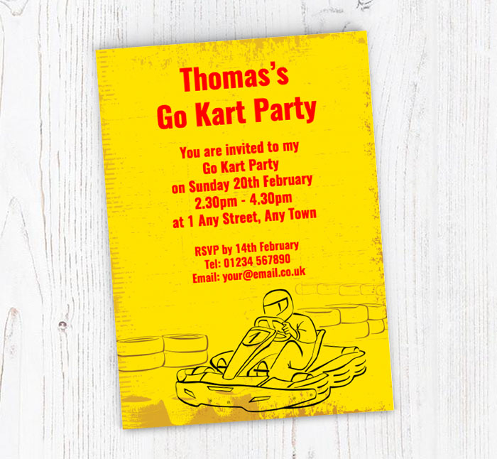 yellow go kart party invitations