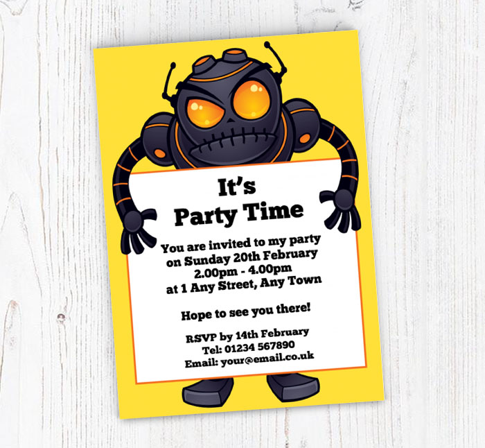 monster holding sign invitations