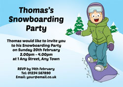 boy snowboarding party invitations