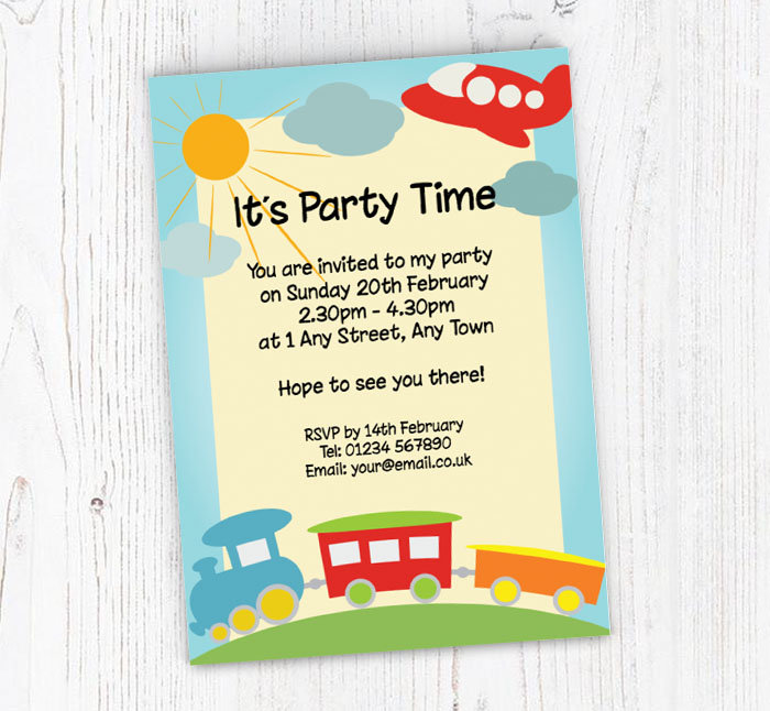plane and train party invitations