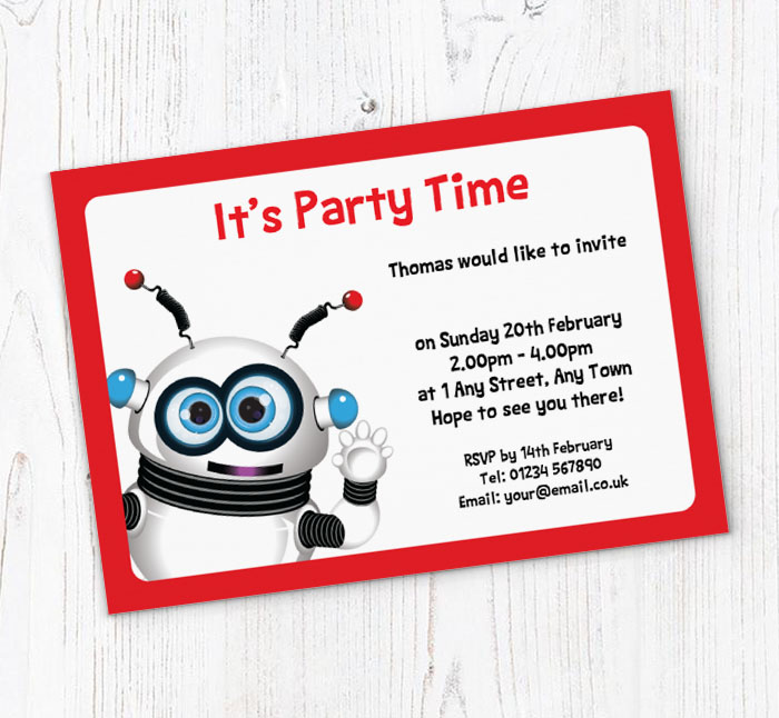 waving robot party invitations